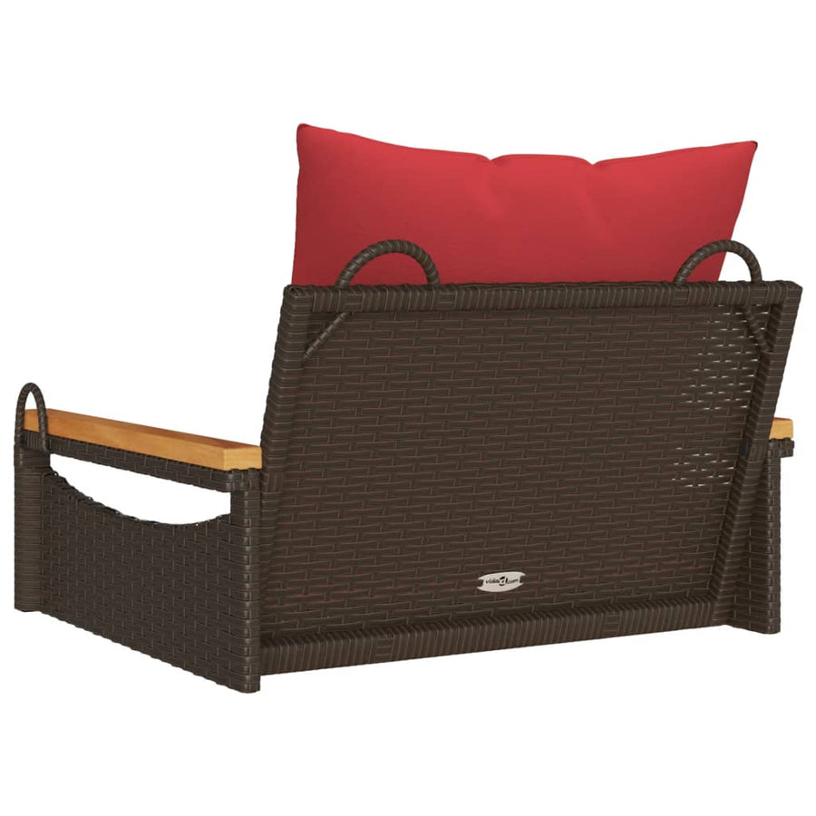 Schommelbank met kussens 63x62x40 cm poly rattan bruin