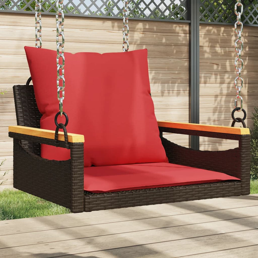 Schommelbank met kussens 63x62x40 cm poly rattan bruin