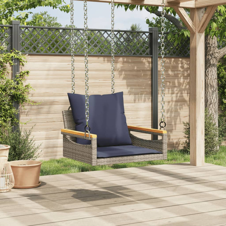 Schommelbank met kussens 63x62x40 cm poly rattan grijs