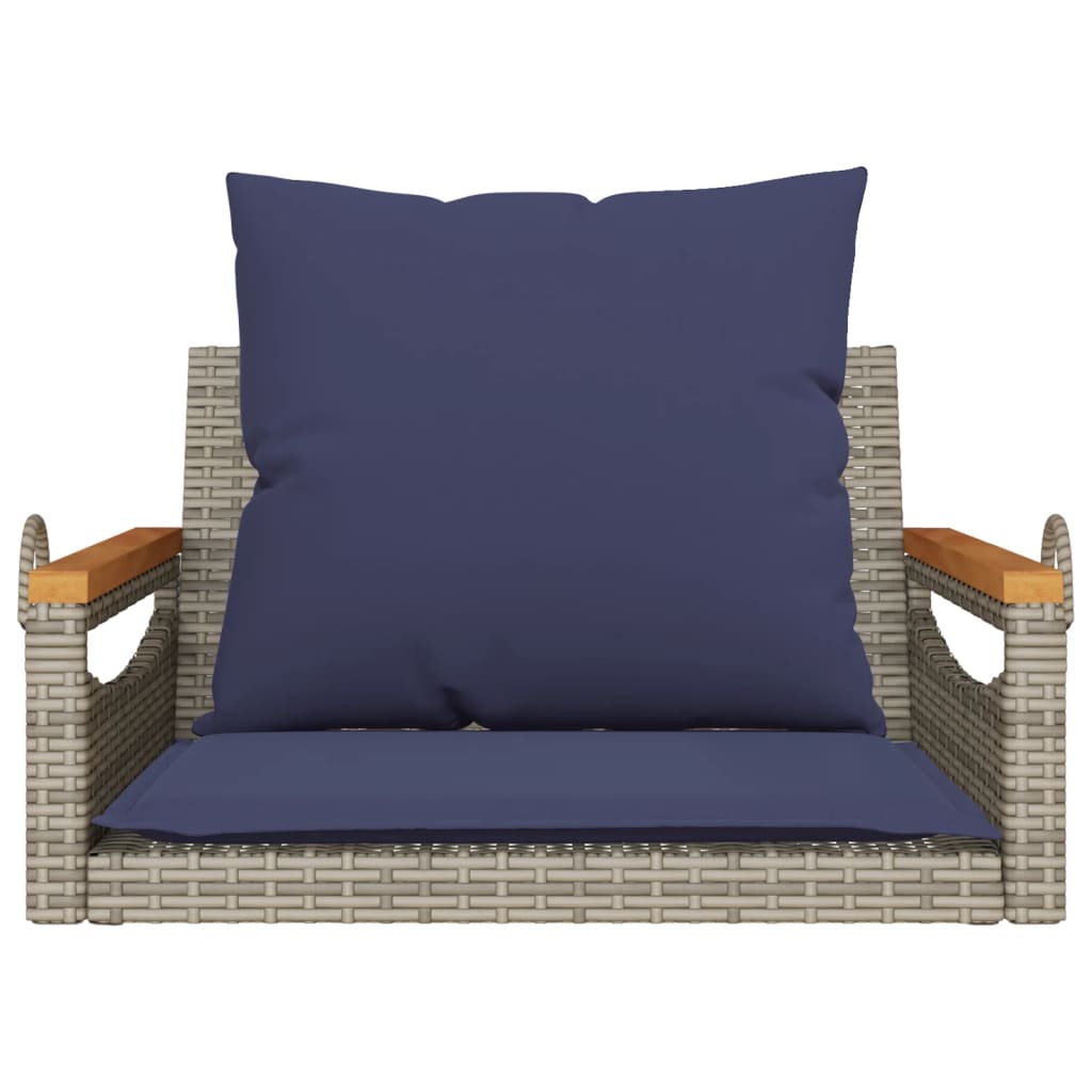 Schommelbank met kussens 63x62x40 cm poly rattan grijs