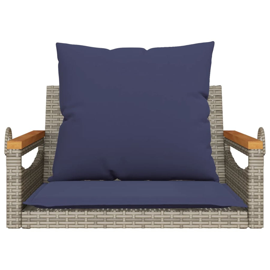 Schommelbank met kussens 63x62x40 cm poly rattan grijs