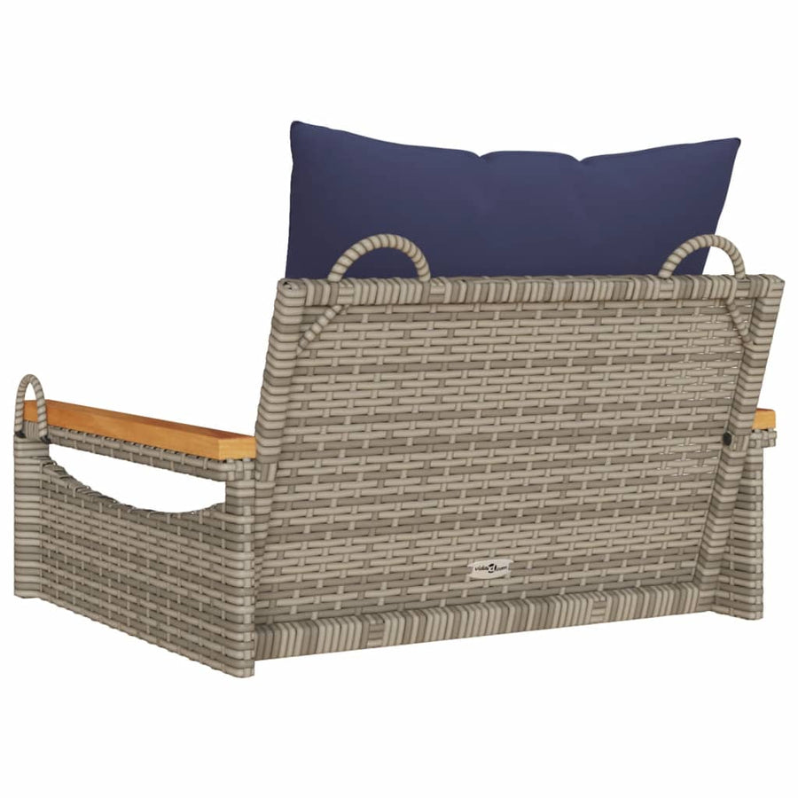 Schommelbank met kussens 63x62x40 cm poly rattan grijs