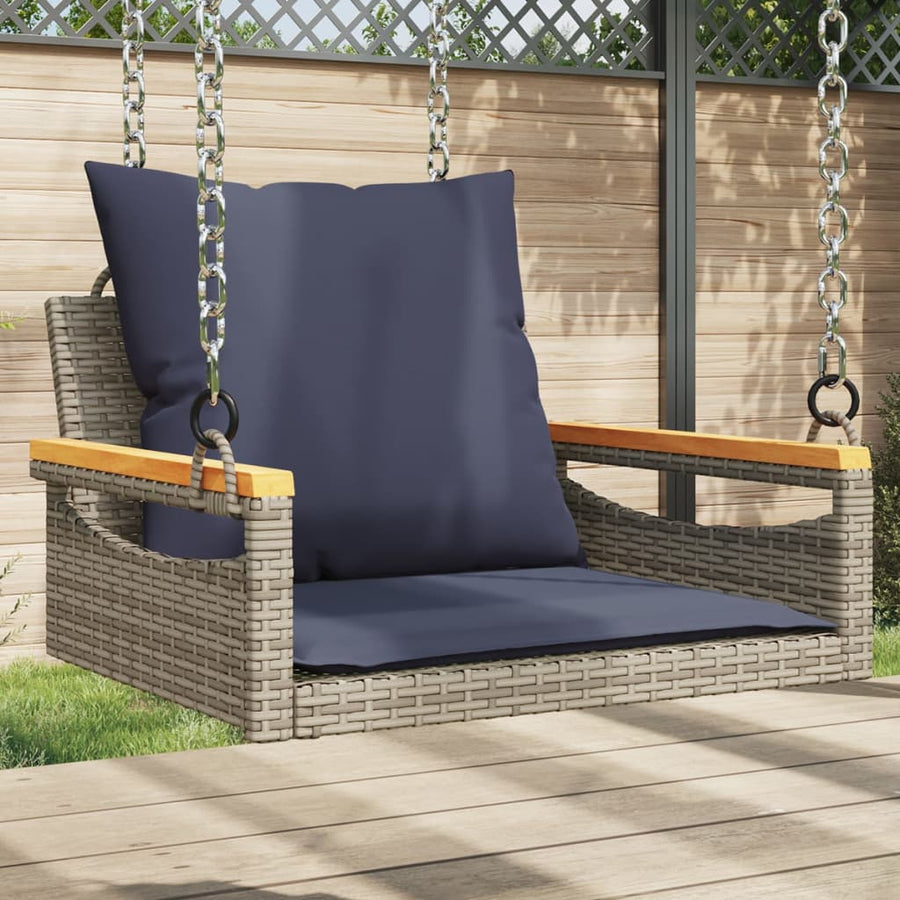 Schommelbank met kussens 63x62x40 cm poly rattan grijs
