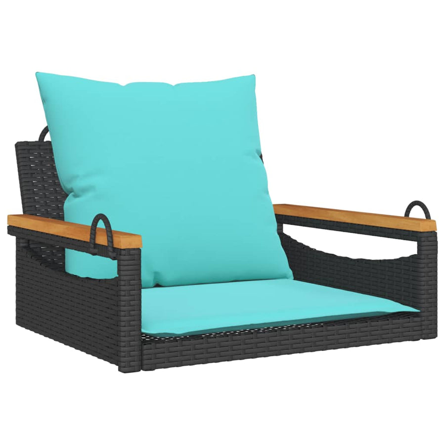 Schommelbank met kussens 63x62x40 cm poly rattan zwart