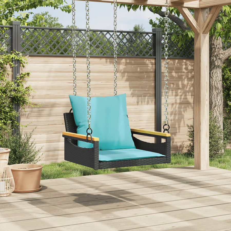 Schommelbank met kussens 63x62x40 cm poly rattan zwart