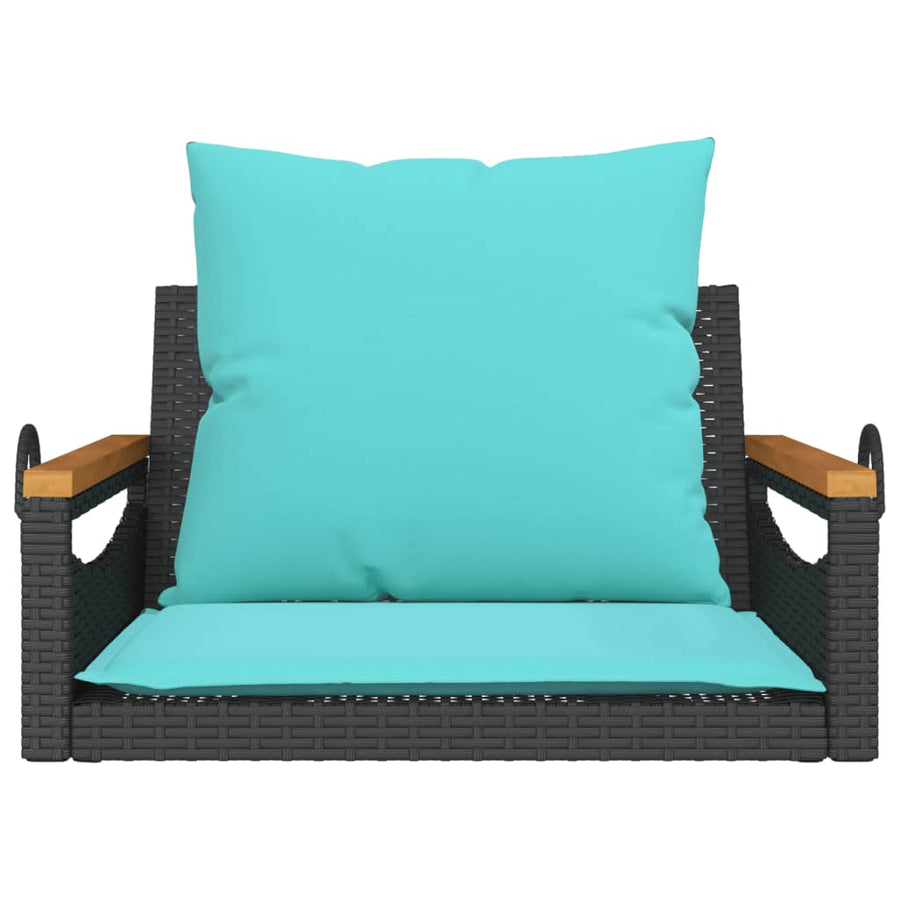 Schommelbank met kussens 63x62x40 cm poly rattan zwart
