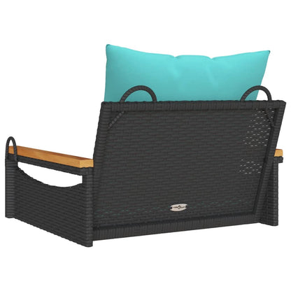 Schommelbank met kussens 63x62x40 cm poly rattan zwart