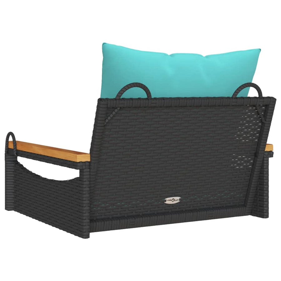 Schommelbank met kussens 63x62x40 cm poly rattan zwart