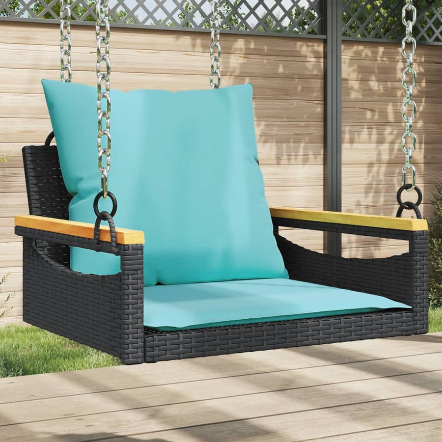 Schommelbank met kussens 63x62x40 cm poly rattan zwart