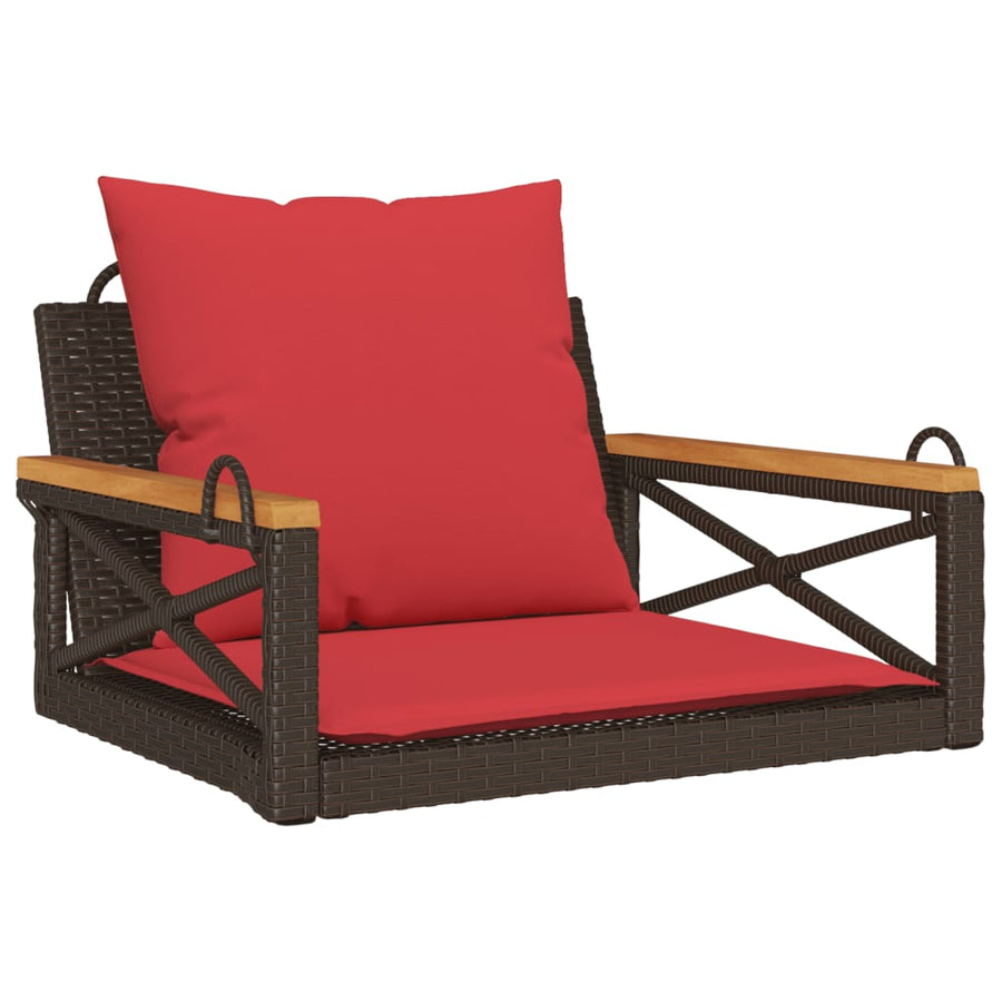 Schommelbank met kussens 63x62x40 cm poly rattan bruin