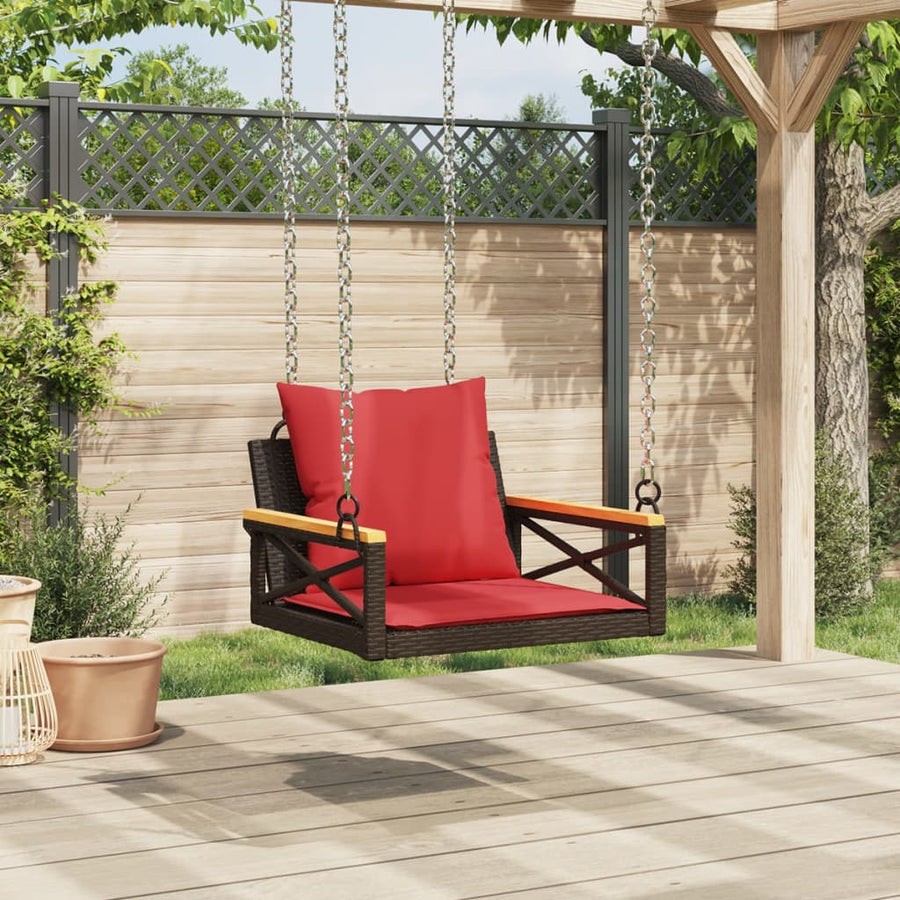 Schommelbank met kussens 63x62x40 cm poly rattan bruin