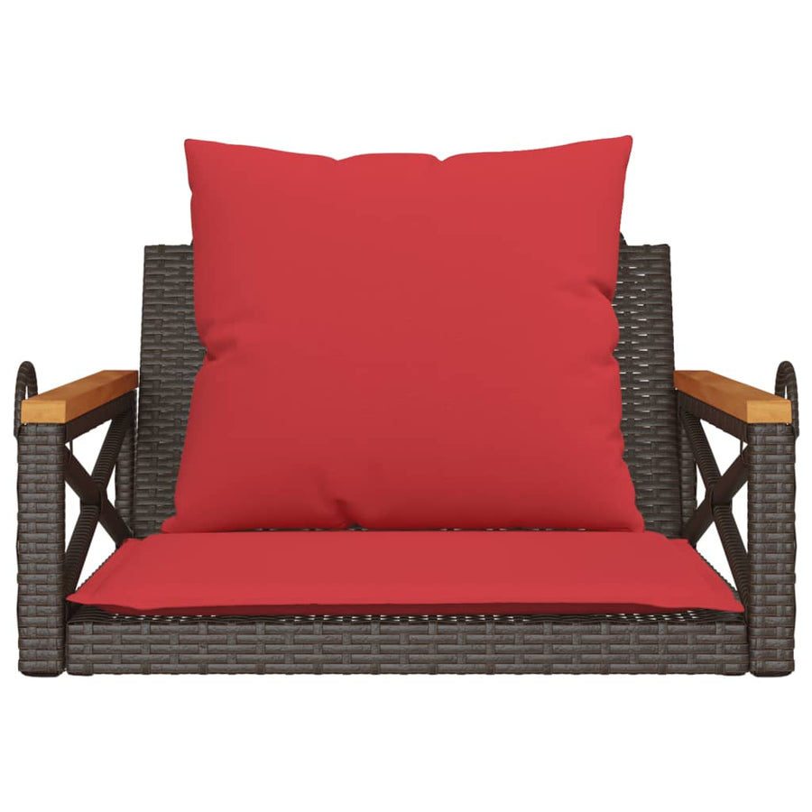 Schommelbank met kussens 63x62x40 cm poly rattan bruin