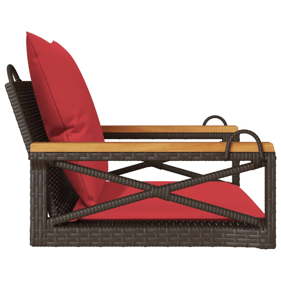 Schommelbank met kussens 63x62x40 cm poly rattan bruin
