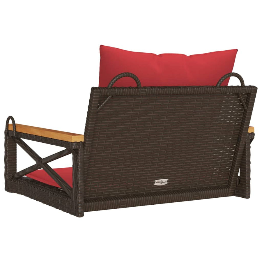 Schommelbank met kussens 63x62x40 cm poly rattan bruin