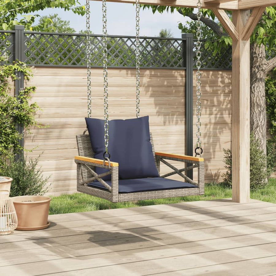 Schommelbank met kussens 63x62x40 cm poly rattan grijs