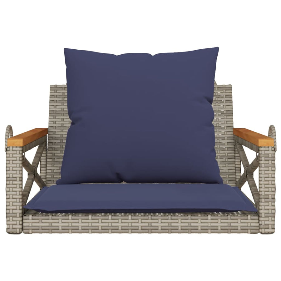 Schommelbank met kussens 63x62x40 cm poly rattan grijs