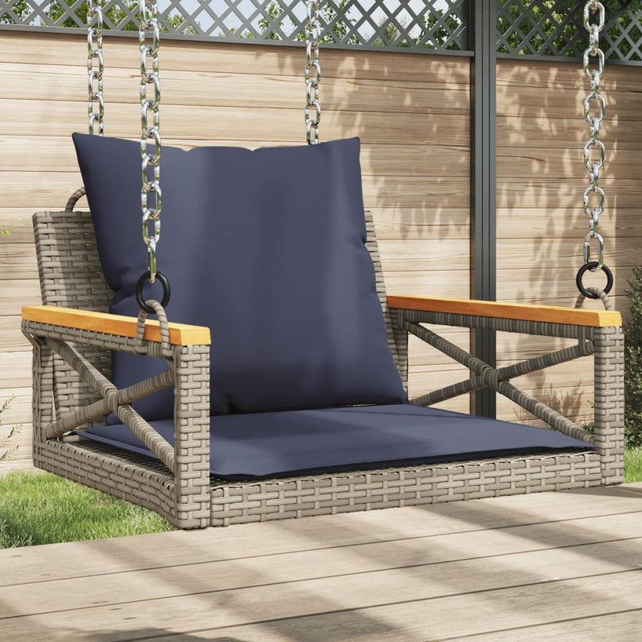 Schommelbank met kussens 63x62x40 cm poly rattan grijs