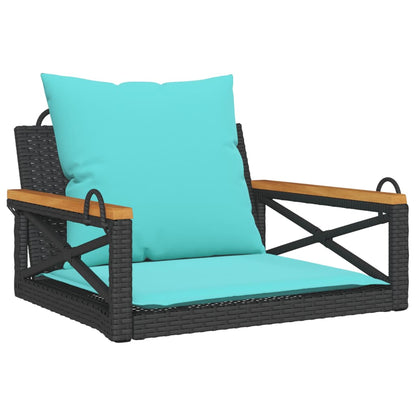 Schommelbank met kussens 63x62x40 cm poly rattan zwart