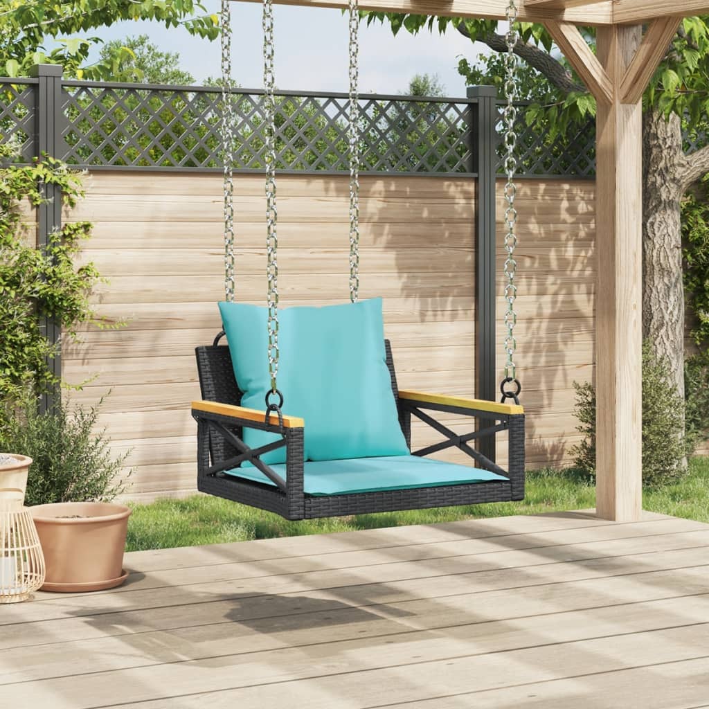 Schommelbank met kussens 63x62x40 cm poly rattan zwart