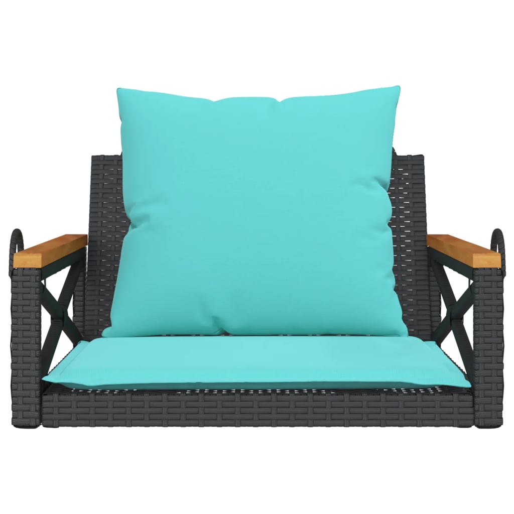 Schommelbank met kussens 63x62x40 cm poly rattan zwart