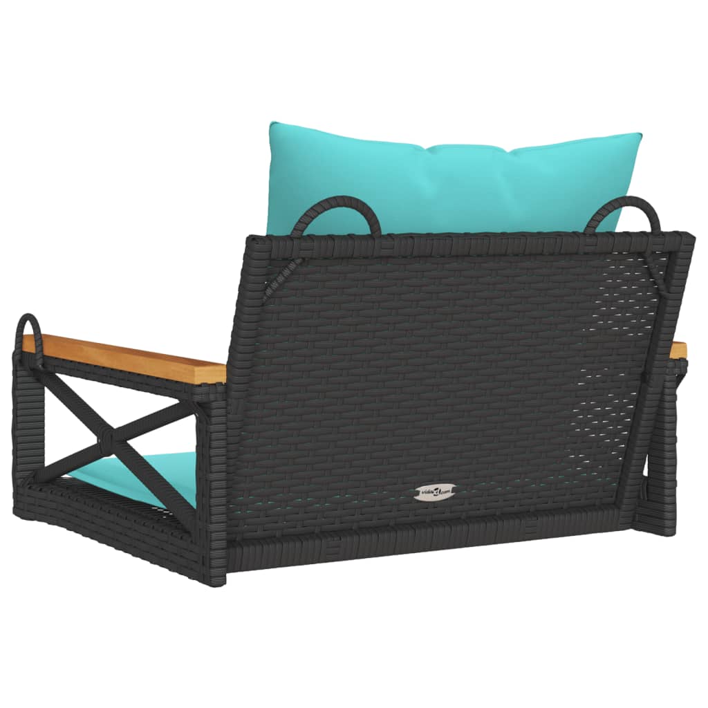 Schommelbank met kussens 63x62x40 cm poly rattan zwart