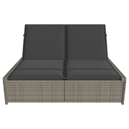 Ligbed 2-persoons met kussens poly rattan grijs