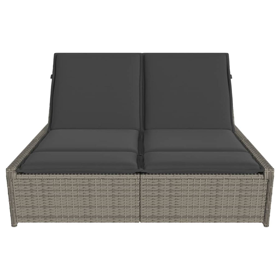 Ligbed 2-persoons met kussens poly rattan grijs