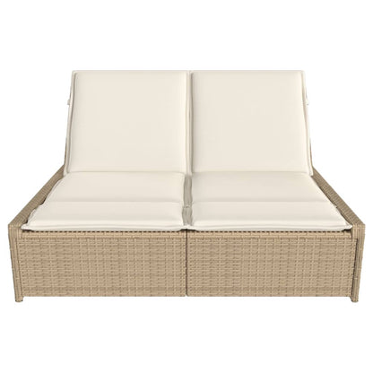 Ligbed 2-persoons met kussens poly rattan beige