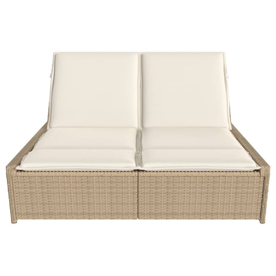 Ligbed 2-persoons met kussens poly rattan beige