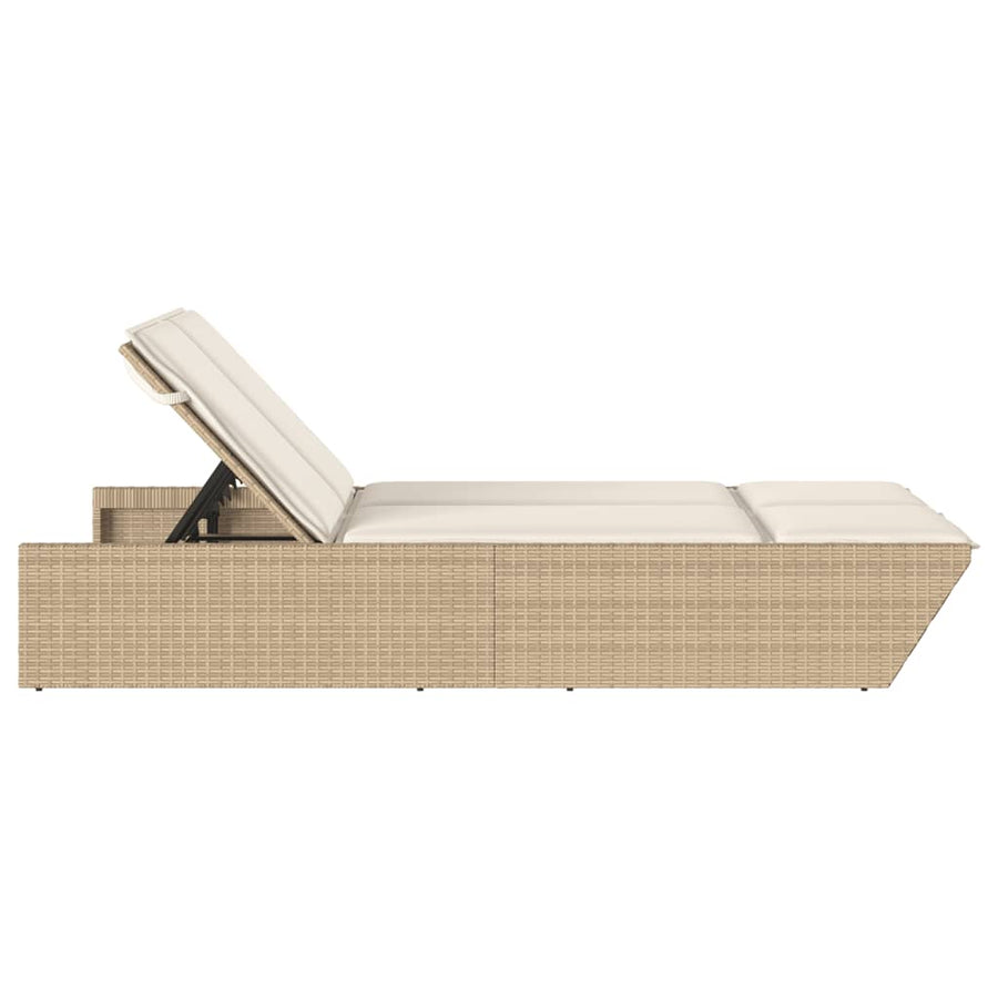 Ligbed 2-persoons met kussens poly rattan beige