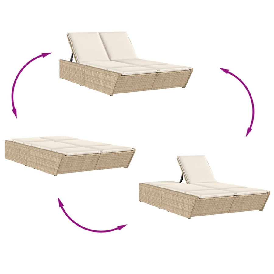 Ligbed 2-persoons met kussens poly rattan beige