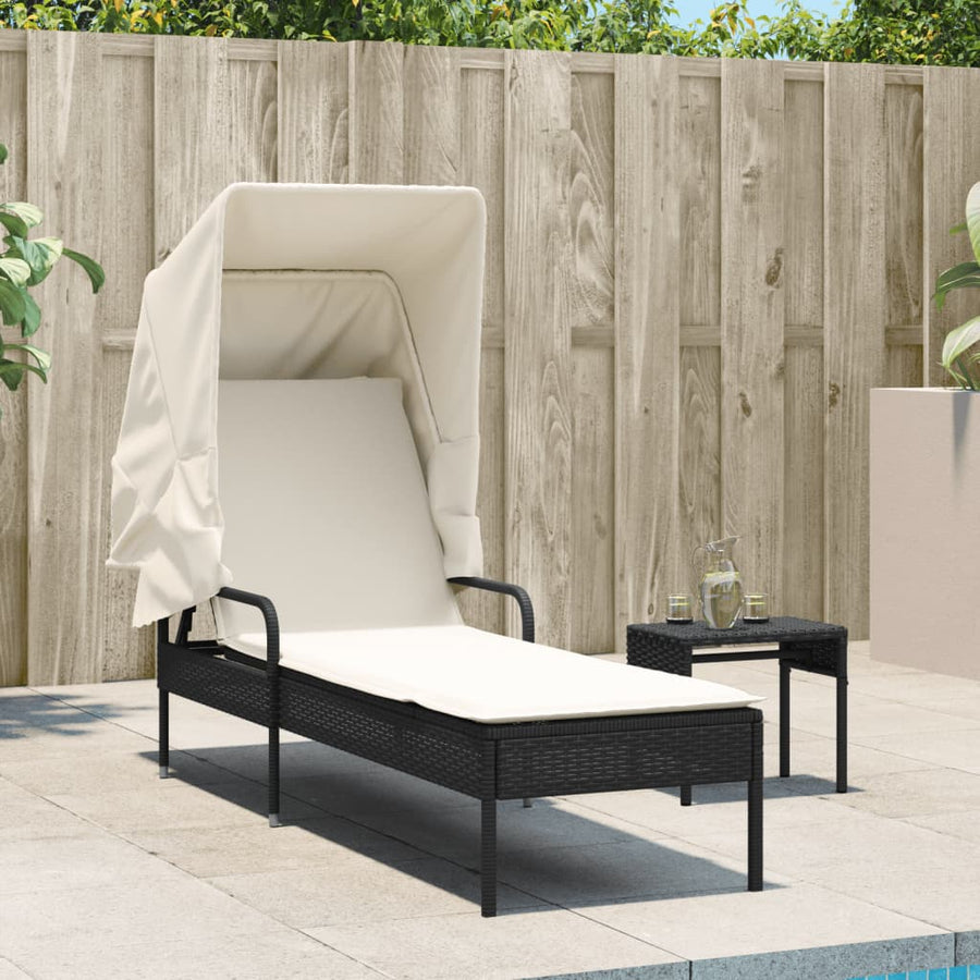 Ligbed met luifel poly rattan zwart