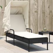 Ligbed poly rattan zwart met luifel