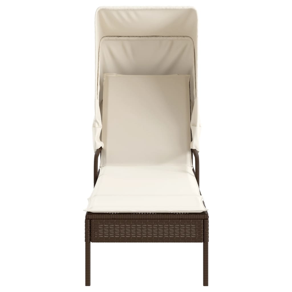 Ligbed met luifel poly rattan bruin