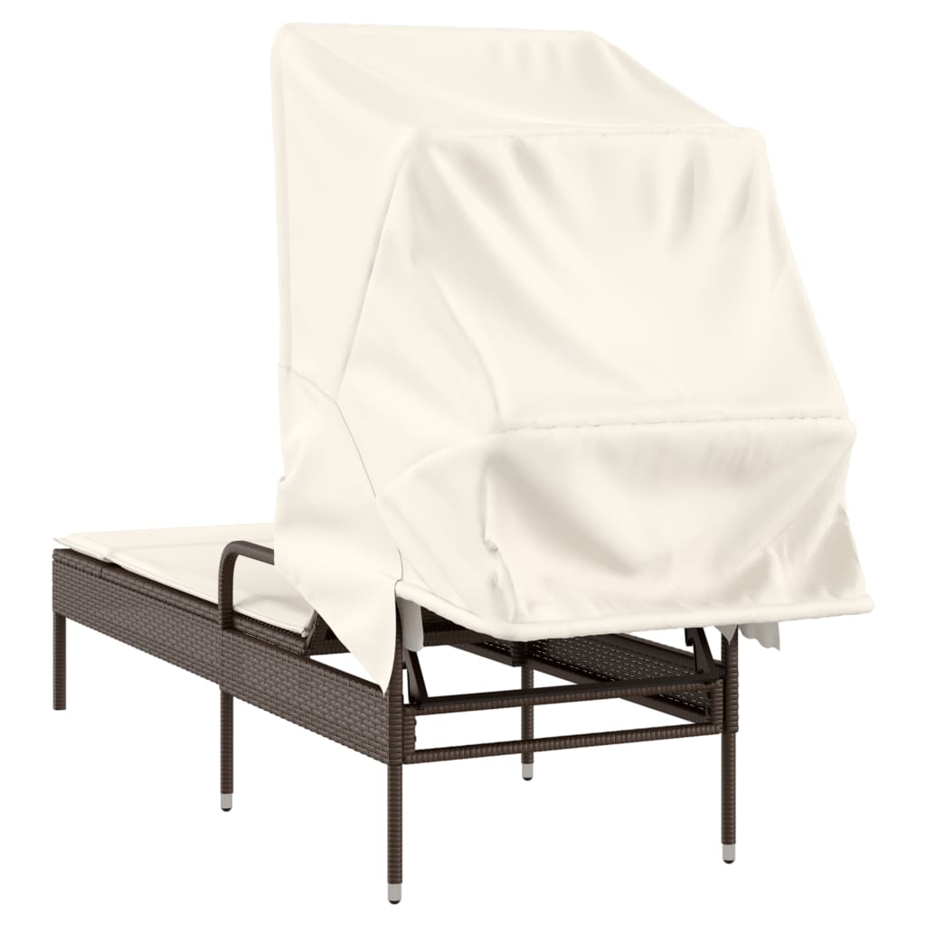 Ligbed met luifel poly rattan bruin
