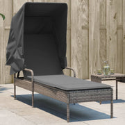 Ligbed poly rattan grijs met luifel 200x62x130 cm
