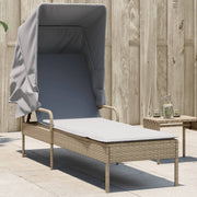 Ligbed poly rattan beige met luifel