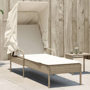 Ligbed poly rattan beige met luifel 200x62x130 cm