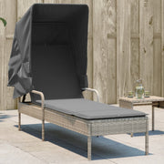 Ligbed poly rattan lichtgrijs met luifel 200x62x130 cm