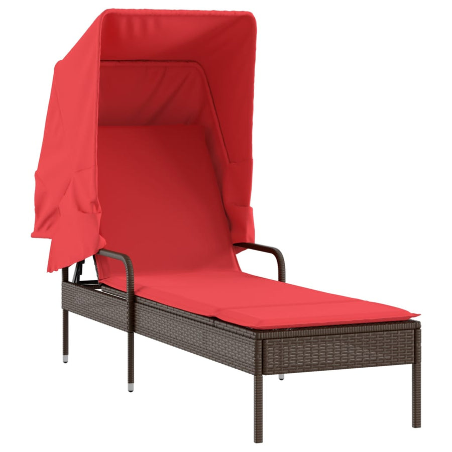 Ligstoel met luifel bruin poly rattan