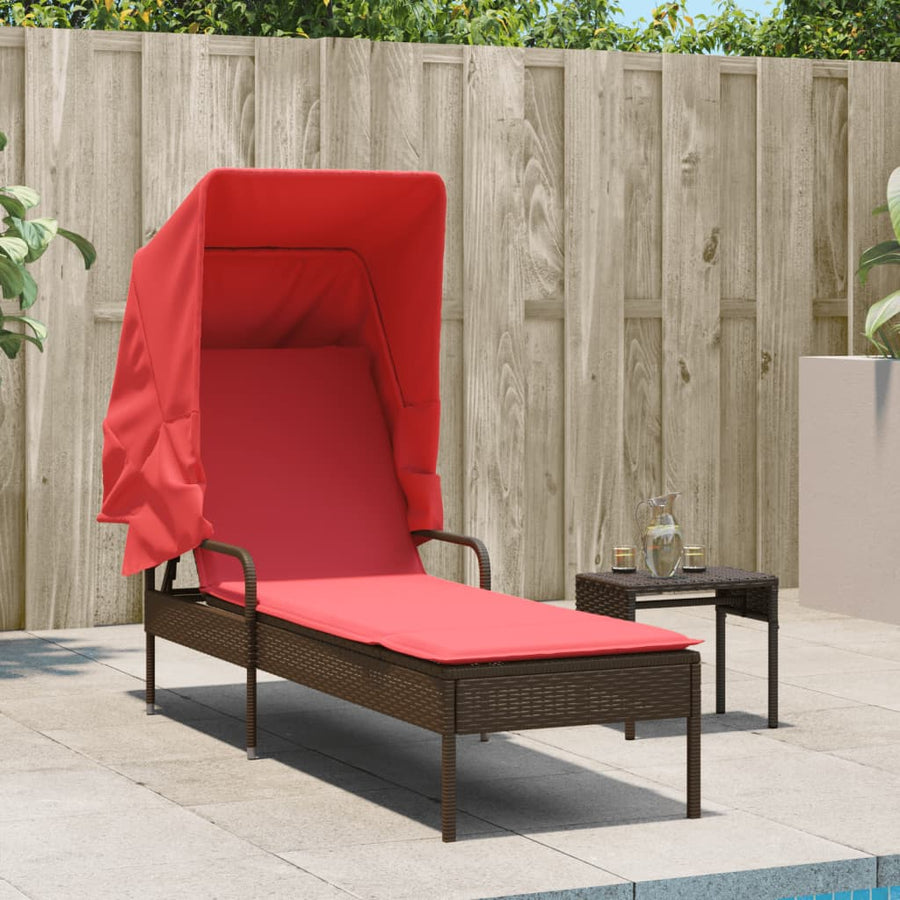 Ligstoel met luifel bruin poly rattan