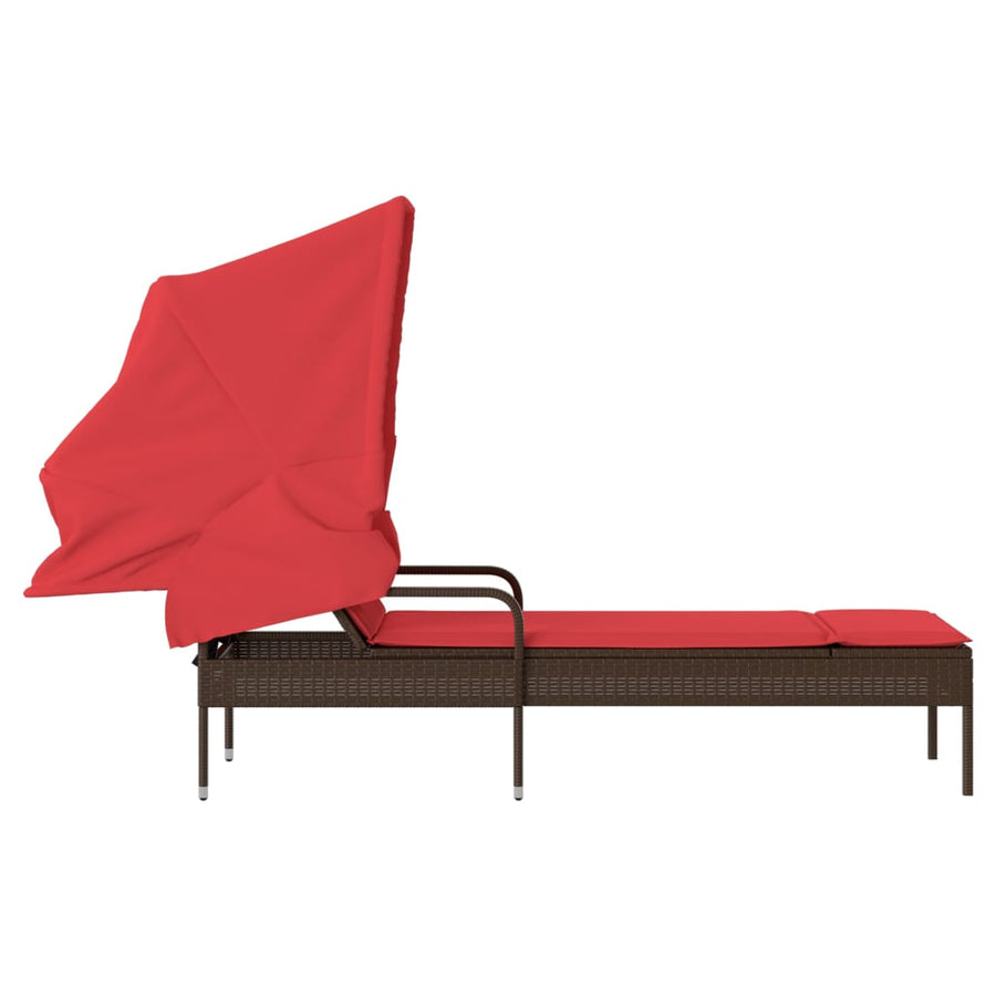 Ligstoel met luifel bruin poly rattan