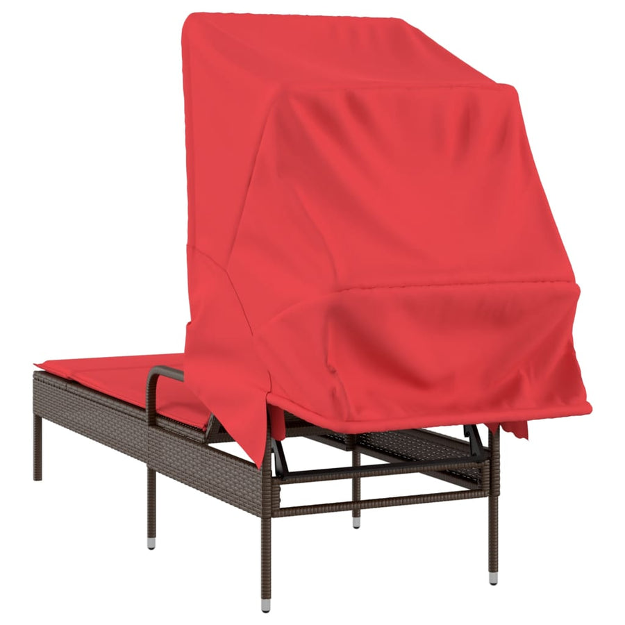 Ligstoel met luifel bruin poly rattan