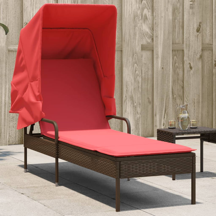 Ligstoel met luifel bruin poly rattan