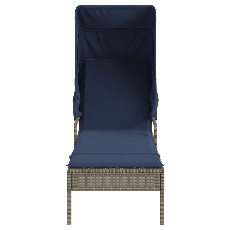 Ligstoel met Luifel grijs poly rattan