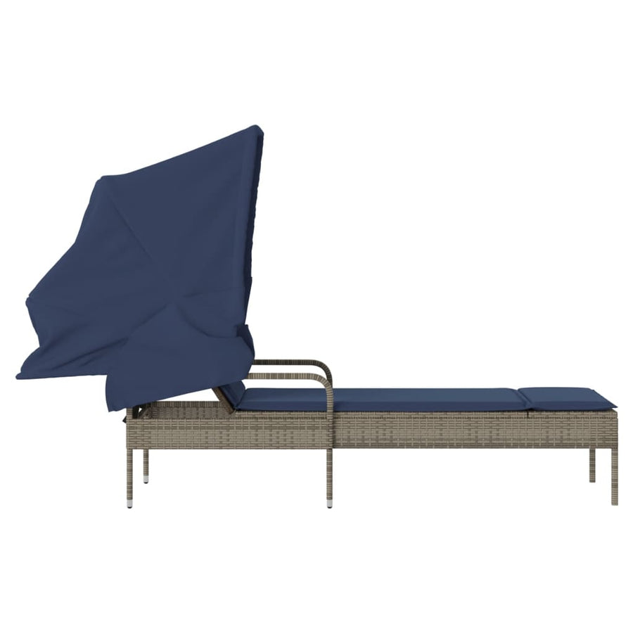 Ligstoel met Luifel grijs poly rattan