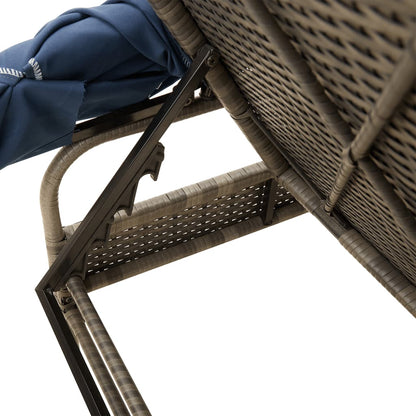Ligstoel met Luifel grijs poly rattan