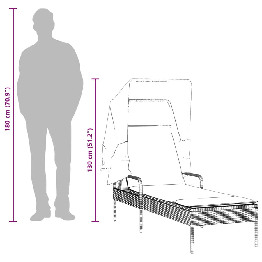 Ligstoel met Luifel grijs poly rattan
