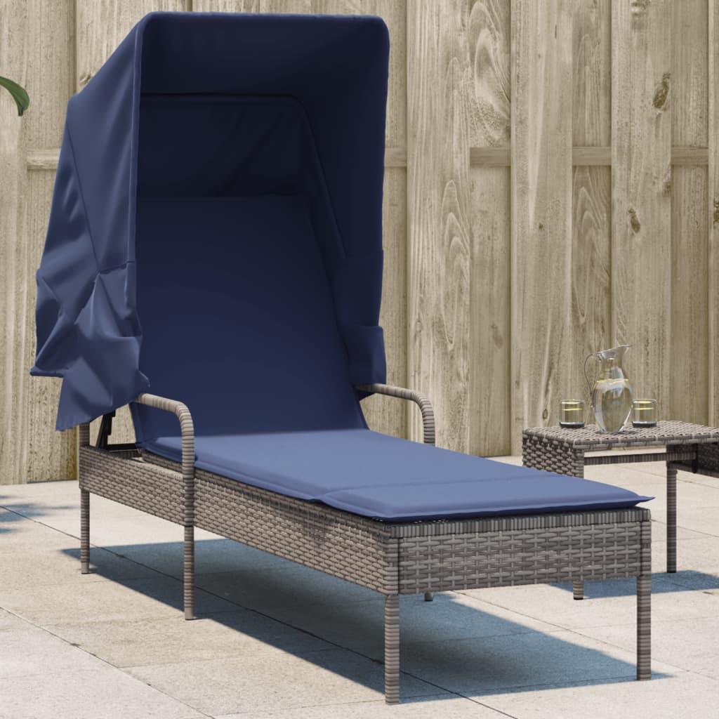 Ligstoel met Luifel grijs poly rattan
