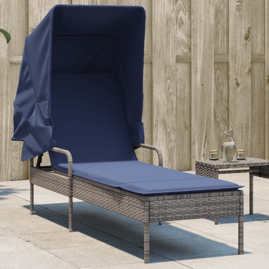 Ligstoel met Luifel grijs poly rattan